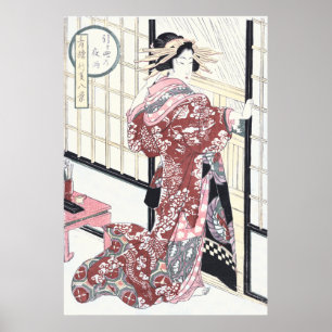 Japanese Ukiyo-e Courtesan with Hair Ornaments Poster