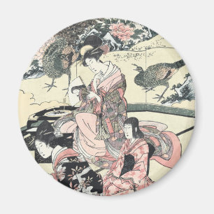 Japanese Ukiyo-e Daimyo no okuzashiki by Toyohiro Magnet