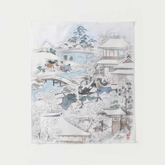 Japanese Ukiyo-e of 47 Ronin on the Ryogoku Bridge Tapestry (Front)