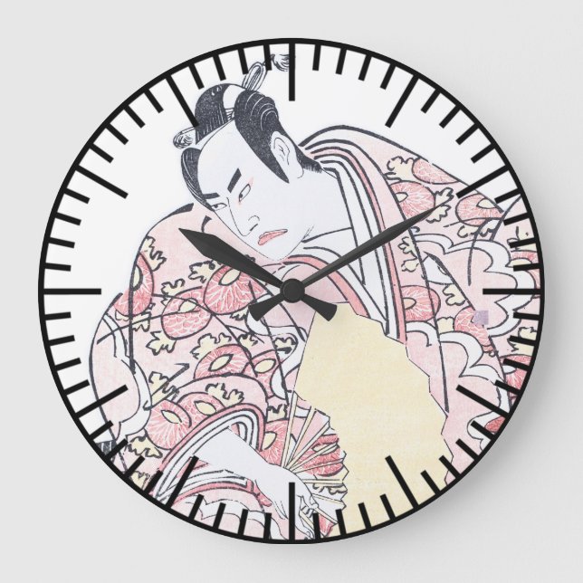 Japanese Ukiyo-e Portrait of Minamoto no Yorimitsu Large Clock (Front)