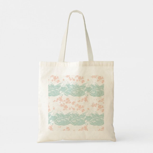 Japanese Ukiyo-e Wave and Cherry Blossom Tote Bag (Back)