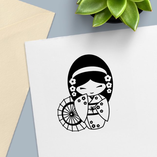Japanese Umbrella Girl in Kimono Colour Me Self-inking Stamp (Creator Uploaded)