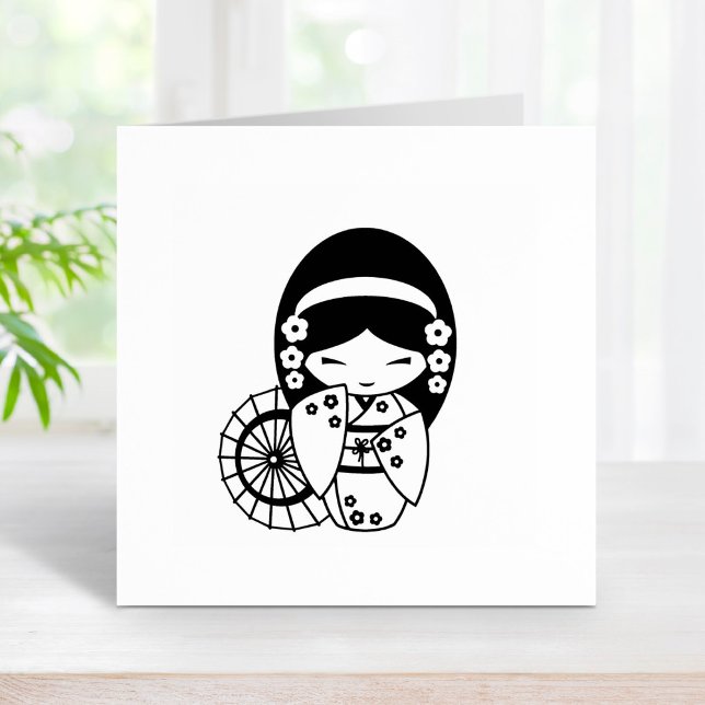 Japanese Umbrella Girl in Kimono Colour Me Self-inking Stamp (Creator Uploaded)