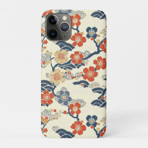 Japanese Ume Plum Blossoms Navy Wave Cream Case-Mate iPhone Case