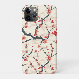 Japanese Ume Red Coral Blossom Ivory Wave Pattern Case-Mate iPhone Case