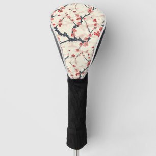 Japanese Ume Red Coral Blossom Ivory Wave Pattern Golf Head Cover
