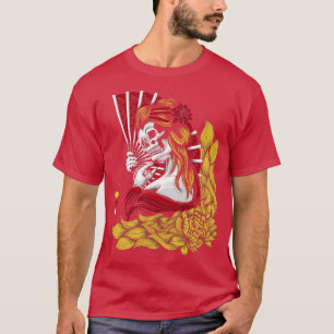 Japanese Undead Skeleton Geisha Lotus Demon Art St T-Shirt