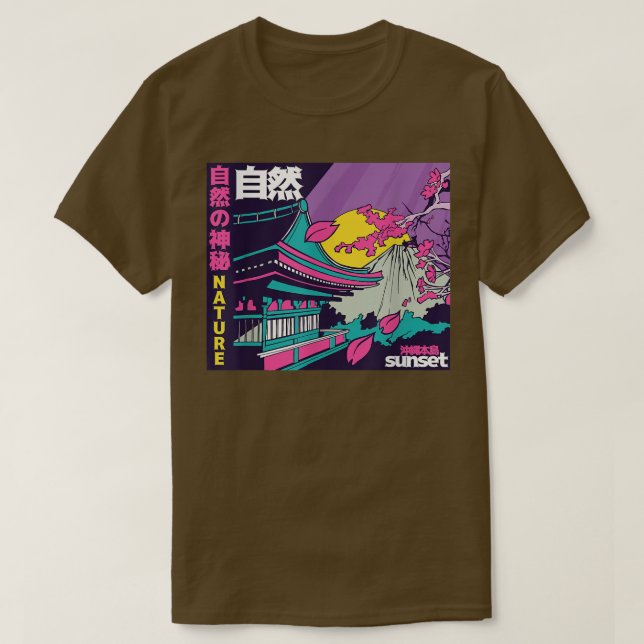 Japanese Vaporwave Mount Fuji Sakura Cherry Blosso T-Shirt (Design Front)