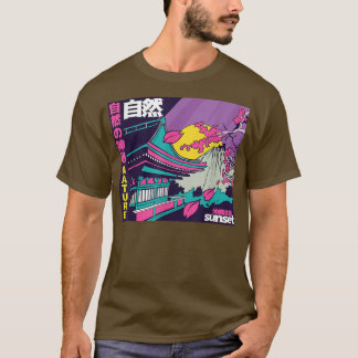 Japanese Vaporwave Mount Fuji Sakura Cherry Blosso T-Shirt