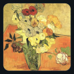 Japanese Vase, Roses, Anemones by Vincent van Gogh Square Sticker<br><div class="desc">Still Life: Japanese Vase with Roses and Anemones by Vincent van Gogh is a vintage fine art post impressionism floral painting featuring a Japanese vase with a bouquet of beautiful garden roses and anemone flowers. About the artist: Vincent Willem van Gogh (1853 -1890) was one of the most famous Post...</div>