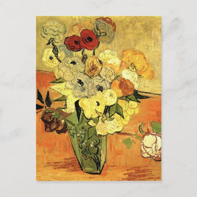 Japanese Vase with Roses and Anemones by van Gogh Postcard (Front)