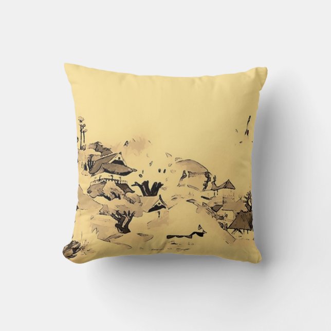 Japanese Village Watercolor Art Cushion (Front)