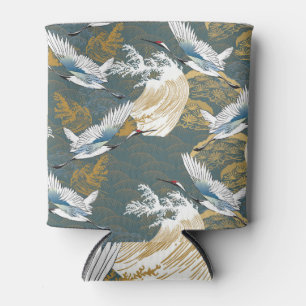 Japanese Vintage Crane Birds Pattern Can Cooler