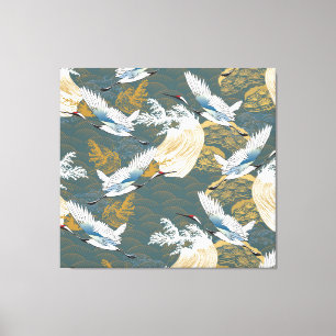 Japanese Vintage Crane Birds Pattern Canvas Print