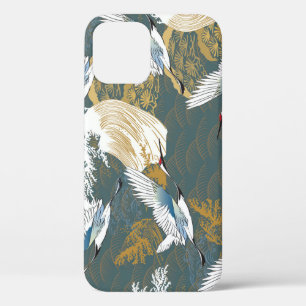 Japanese Vintage Crane Birds Pattern iPhone 12 Case