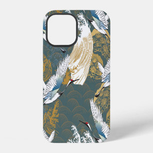 Japanese Vintage Crane Birds Pattern iPhone 12 Case