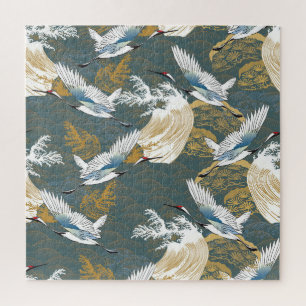 Japanese Vintage Crane Birds Pattern Jigsaw Puzzle