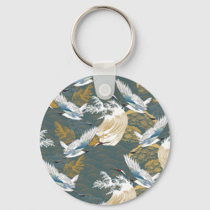 Japanese Vintage Crane Birds Pattern Key Ring