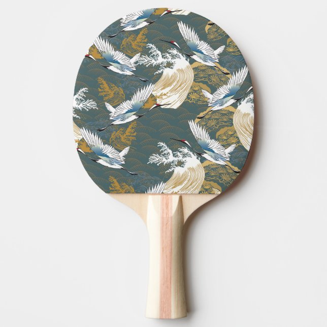 Japanese Vintage Crane Birds Pattern Ping Pong Paddle (Front)
