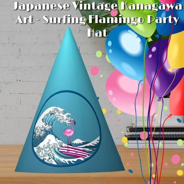 Japanese Vintage Kanagawa Art - Surfing Flamingo Party Hat (Creator Uploaded)
