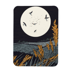 Japanese Vintage Landscape At Night Magnet