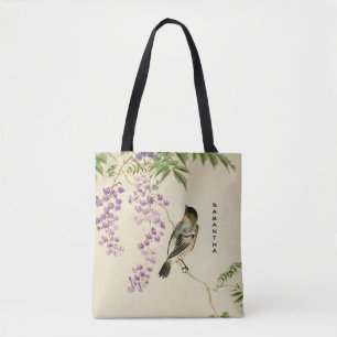 Japanese Vintage Lilac Sparrow Monogram Tote Bag