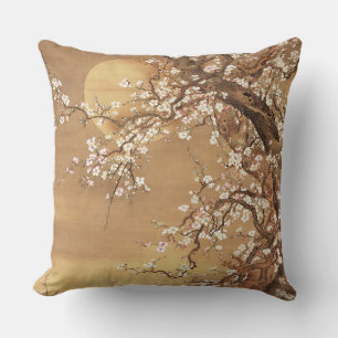 Japanese vintage plum blossoms in moonlight cushion