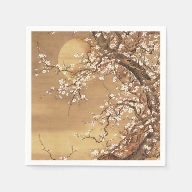Japanese vintage plum blossoms in moonlight napkin (Front)