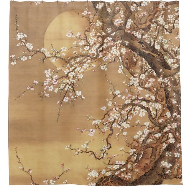 Japanese vintage plum blossoms in moonlight shower curtain (Front)