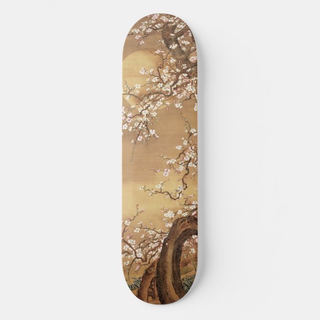 Japanese vintage plum blossoms in moonlight skateboard (Front)