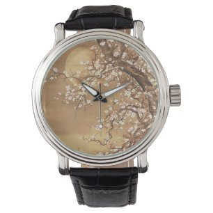 Japanese vintage plum blossoms in moonlight watch