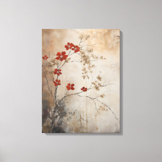 Japanese wabi sabi style rustic Red blossom canvas Print