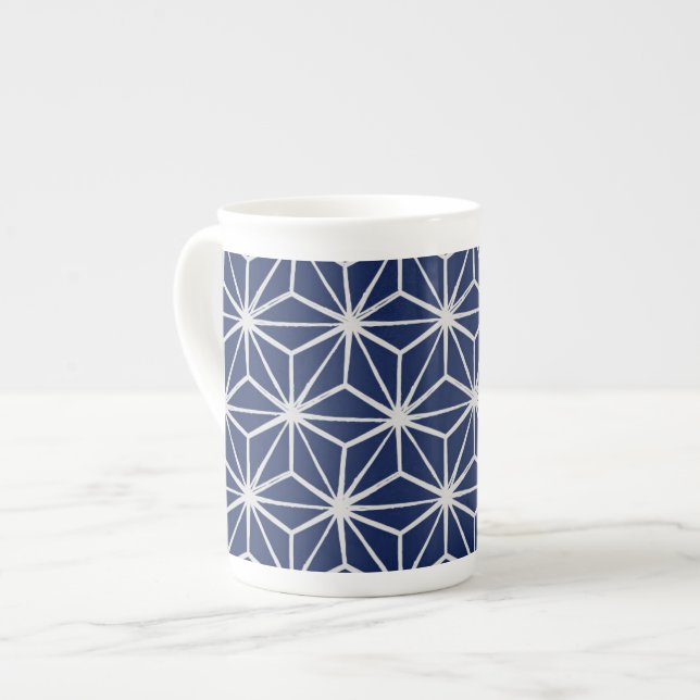 Japanese wagara asanoha geometric blue white bone china mug (Front Left)