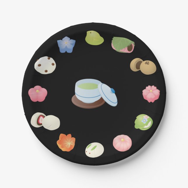 Japanese Wagashi Sweets Paper Plate (Front)