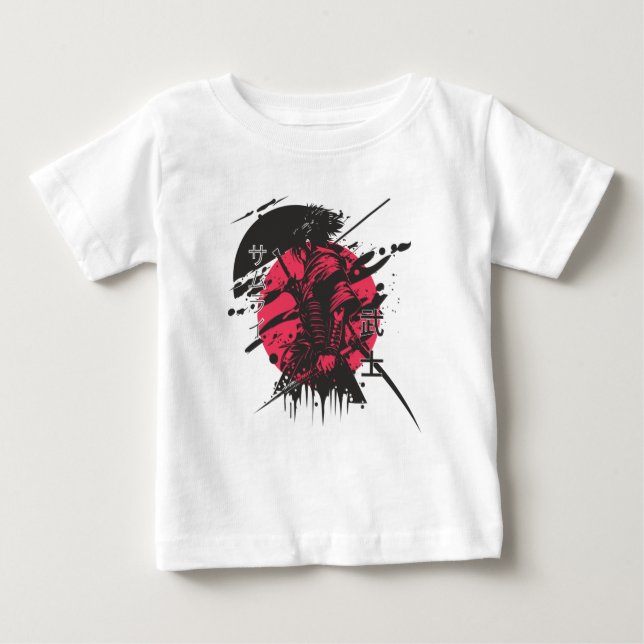 "Japanese Warrior Art T-Shirt – Samurai in Red Ink (Front)