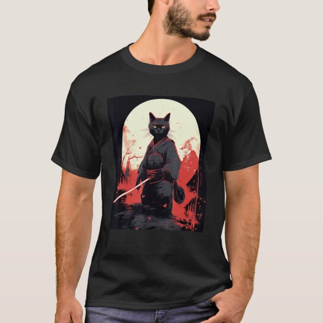 Japanese Warrior Cat Ninja Mask Kitsune T-Shirt (Front)