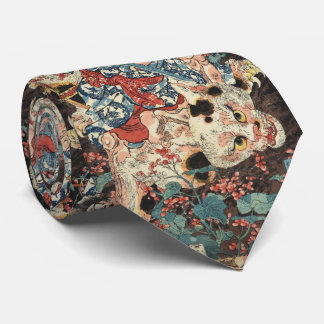 JAPANESE WARRIOR KILLING A MONSTROUS CAT Ukiyoe Tie