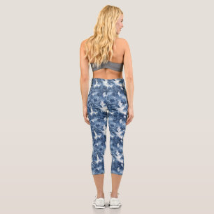 Japanese water garden in a blue white porcelain capri leggings