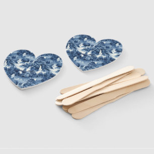 Japanese water garden in a blue white porcelain hand fan