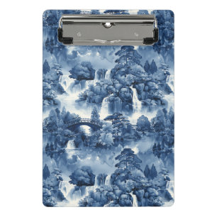 Japanese water garden in a blue white porcelain mini clipboard