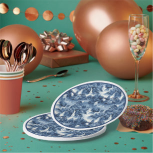 Japanese water garden in a blue white porcelain paper plate
