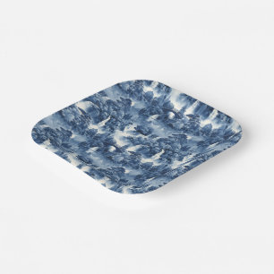 Japanese water garden in a blue white porcelain paper plate