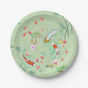 Japanese Water Garden on Light Green Paper Plates