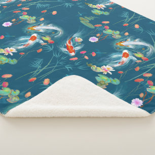 Japanese Water Garden Teal Sherpa Blanket