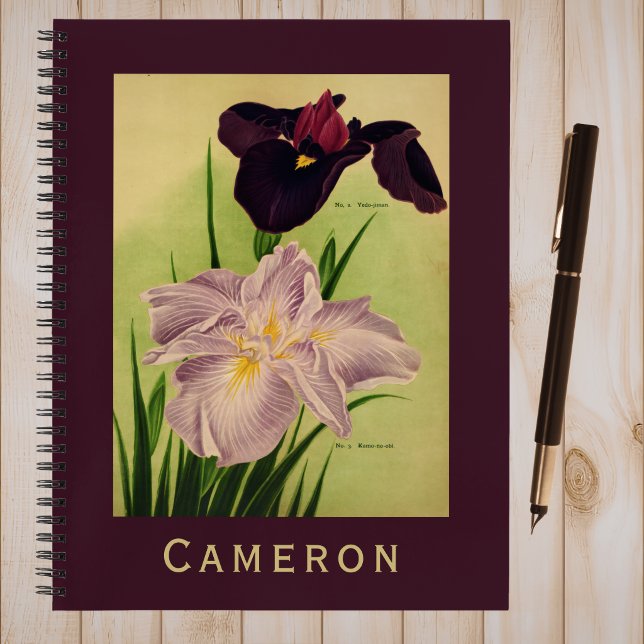 Japanese Water Iris Vintage Botanical Monogram Notebook (Creator Uploaded)