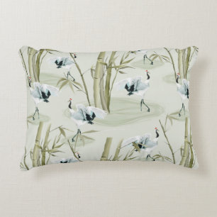Japanese Watercolor Asian Art Bamboo Bird Pattern Decorative Cushion