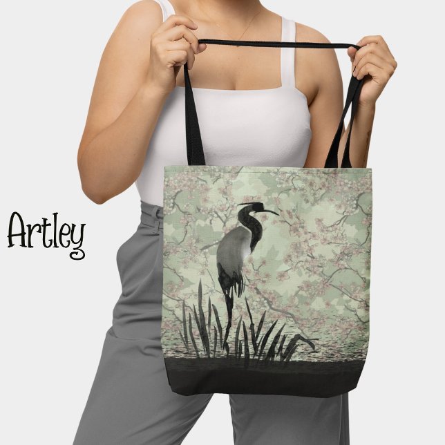 Japanese watercolor cherry blossom crane tote bag (Creator Uploaded)