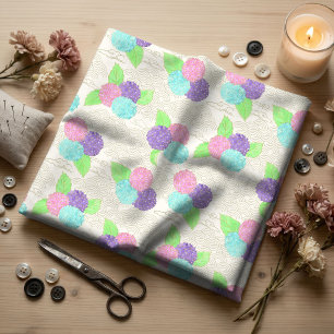 Japanese Watercolor Hydrangea & Seigaiha Waves Fabric