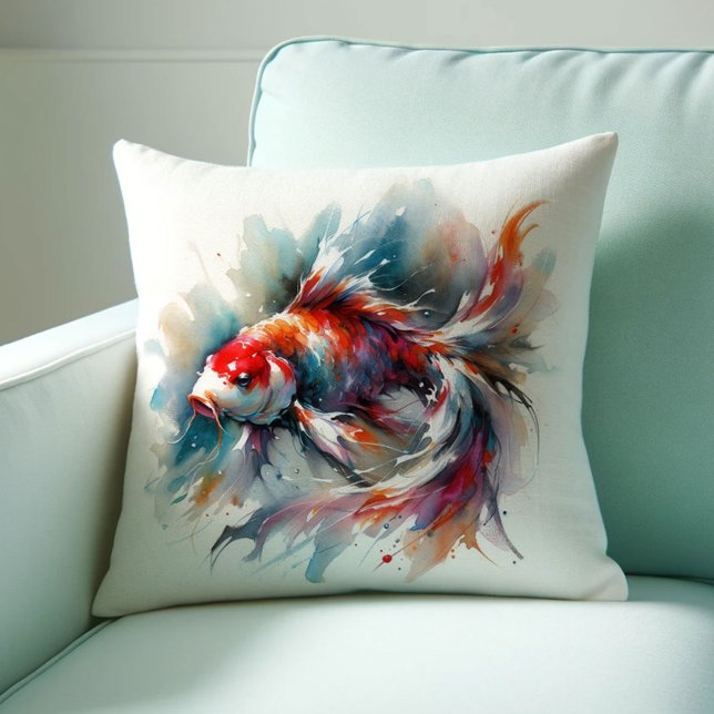 Japanese Watercolor Koi Fish Pillows (Koi fish pillows pond red oriental watercolor Japanese Feng shui)