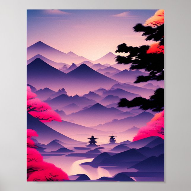 Japanese Watercolor Mountains Poster (Front)